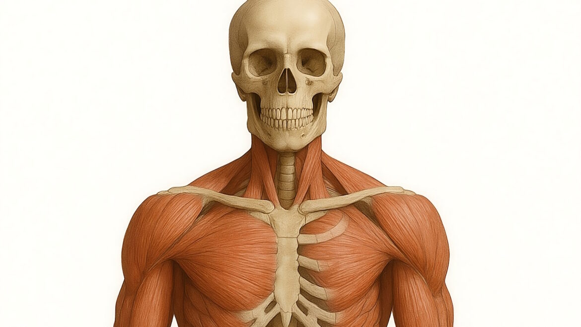 human muscles on a skeleton